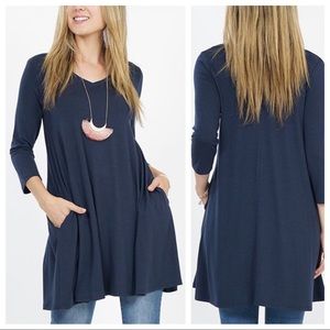 Chic Boho Casual Flowy 3/4 Sleeve Pocket Tunic